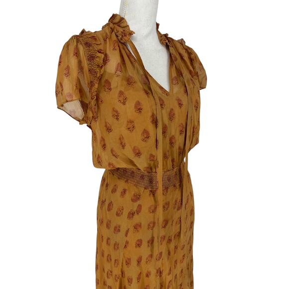 Polo Ralph Lauren Block Print Georgette Tie Neck Dress in Medallion Woodblock - Picture 11 of 14